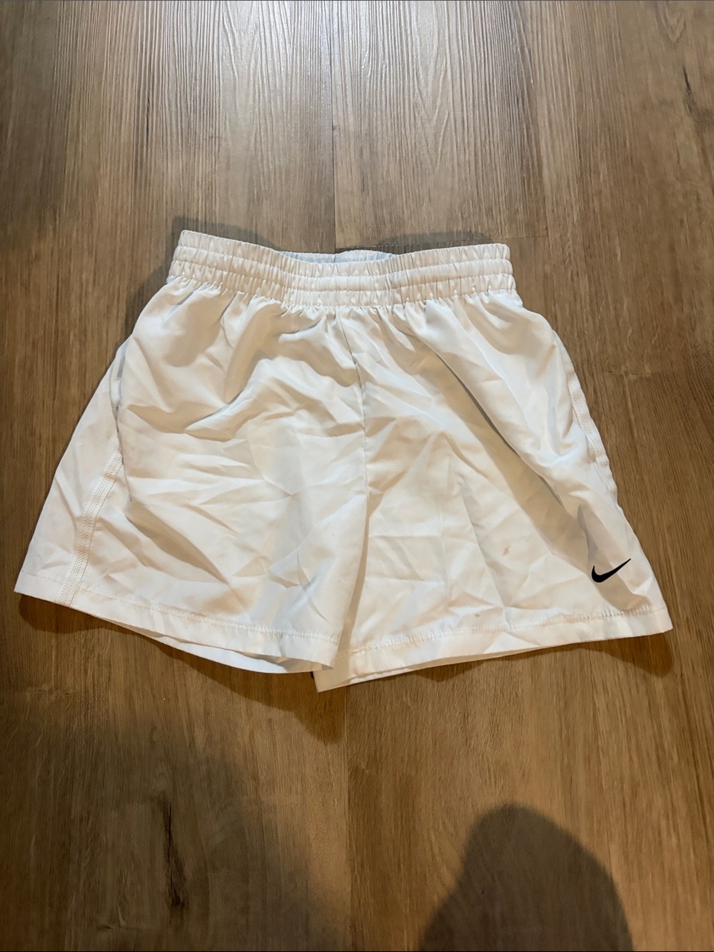 Nike Boys White Athletic Shorts with Black Swoosh